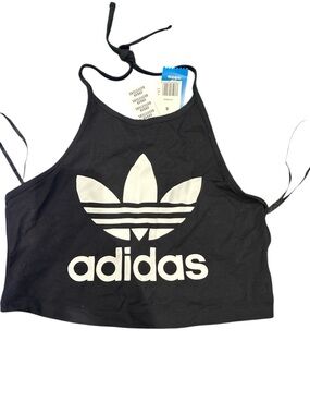 adidas Black Crop Tank with White Trefoil Graphic